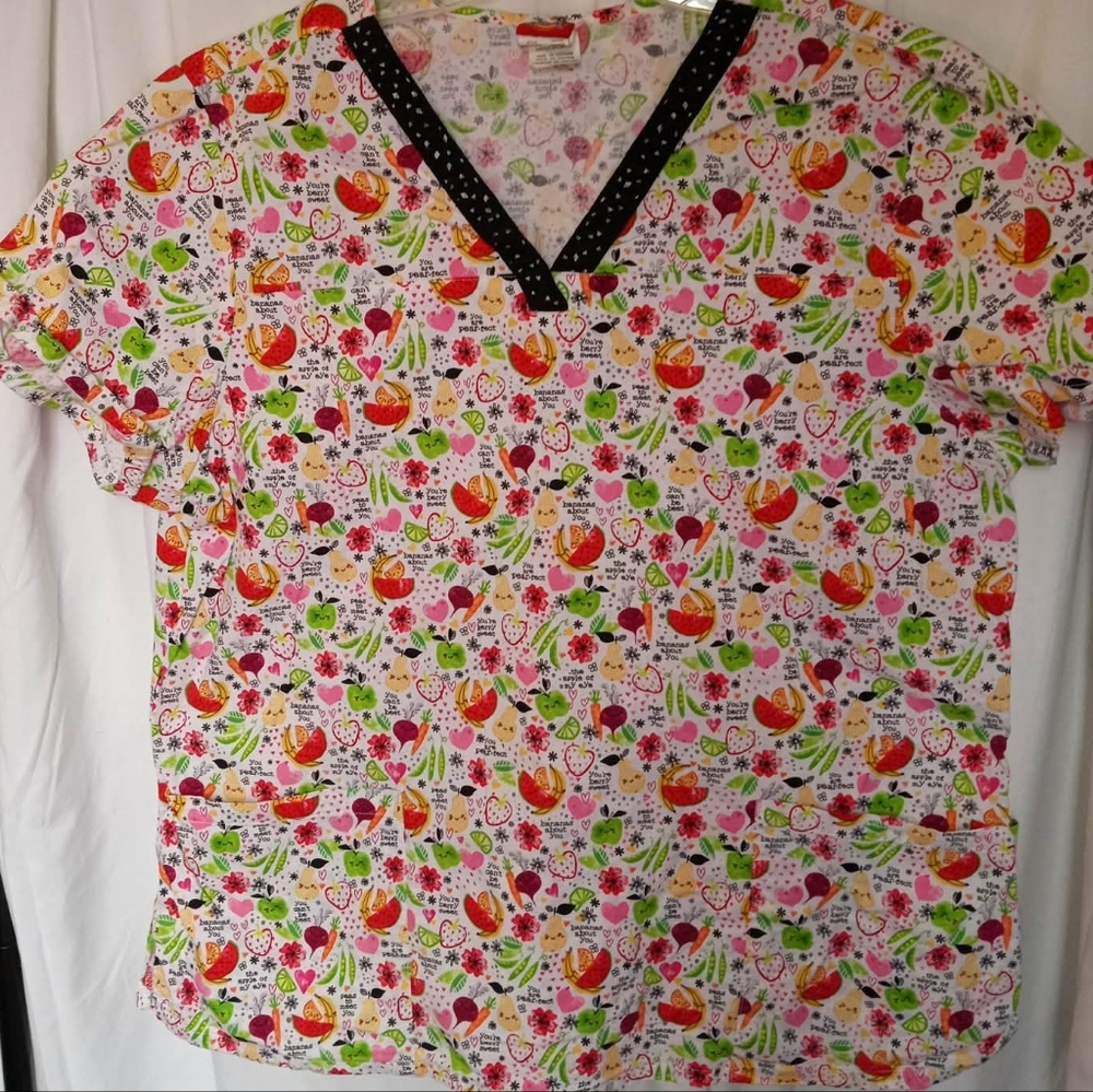 Dickies Plus Cute Veggie Fruit Scrub Shirt 2XL 2x XXL Top Vegetarian Vegan